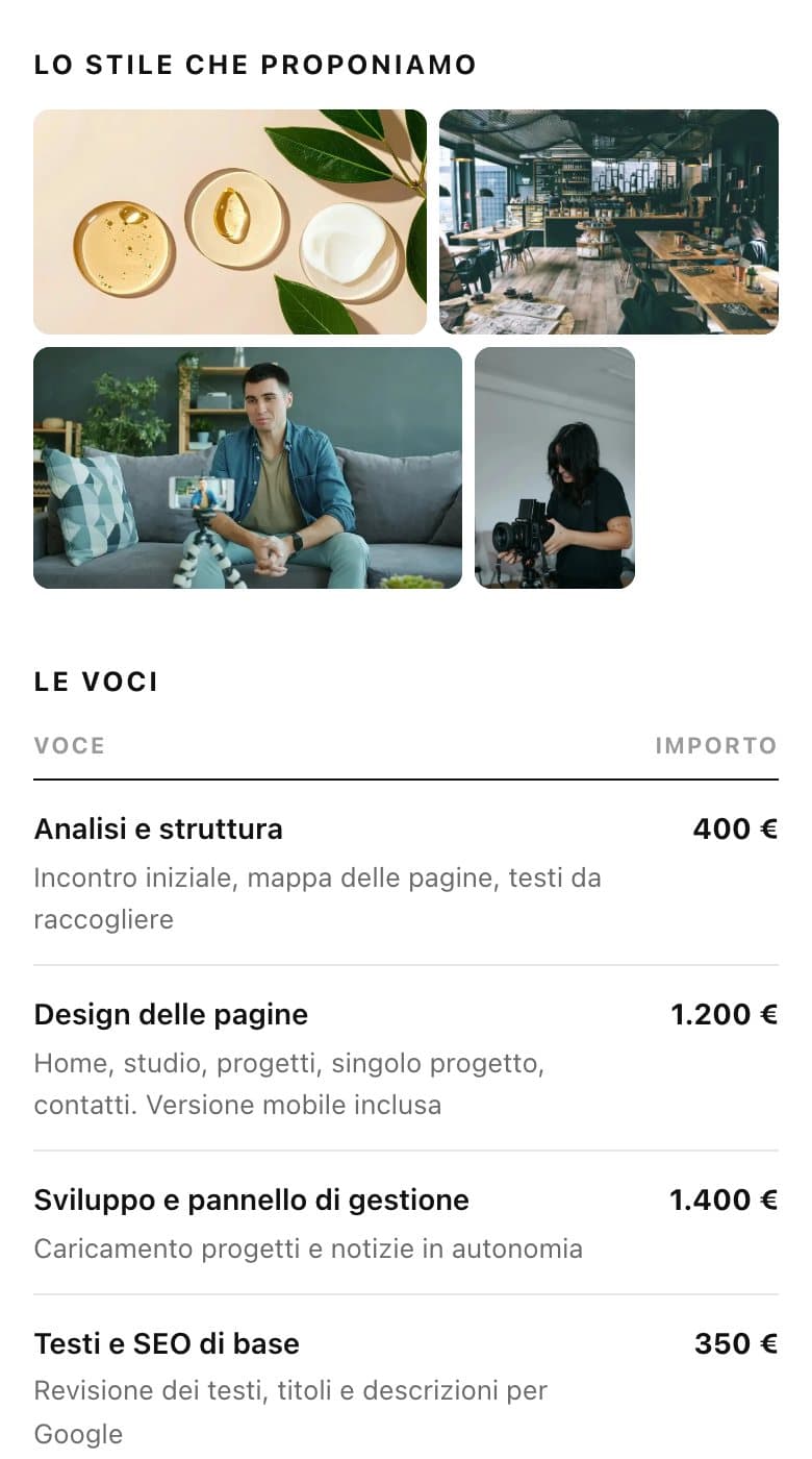 La sezione delle reference nel documento, come la vede il cliente dal telefono