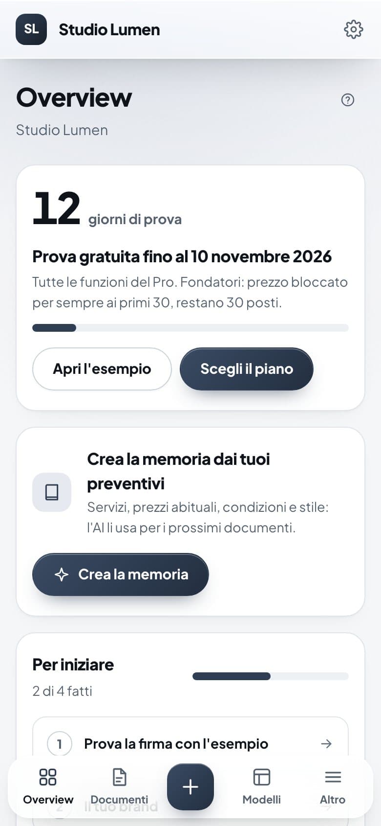 Il pannello aperto sul telefono, con la barra in basso