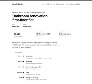 Building works quote with bill of quantities