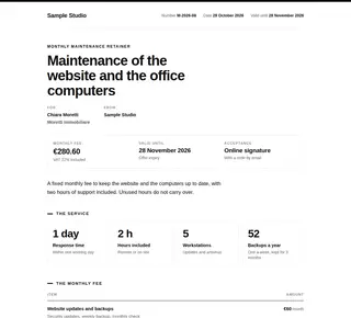 Monthly maintenance retainer